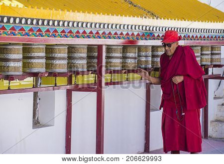 LEH INDIA - SEPTEMBER 20 2017: Buddhist Tibeti monk Participates in the Ladakh Festival in Leh India on September 20 2017