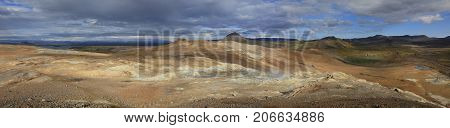 Panoramic view of beautiful Iceland landscape with Myvatn Lake in northern Iceland