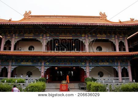 Thai People And Foreigner Travelers Visit And Pray Respect At Chinese Temple