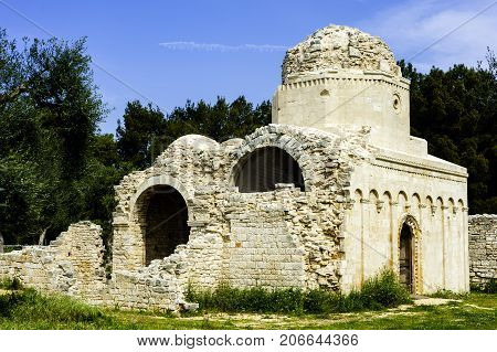 Balsignano in the town of Modugno Puglia - Italy Ruins of the church of S. Felice which happens to be one of the first examples of Apulian Romanesque with Byzantine and Arab art influences