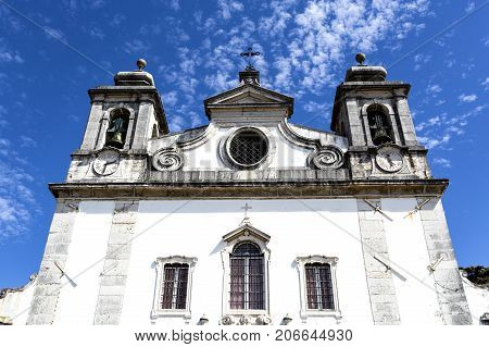 Facade of the Our Lady of Purification Catholic Church built in the eighteenth century in neoclassical style Oeiras Portugal