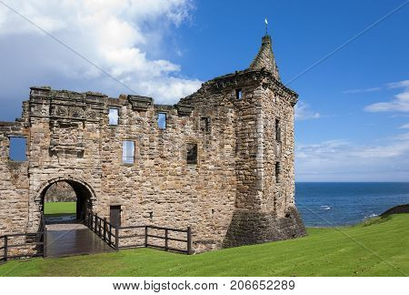Detail of the St. Andrews Castle in the Royal Burgh of St Andrews in Fife Scotland