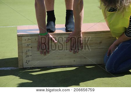 Examinations for athletic training Flexibility testing on stadium