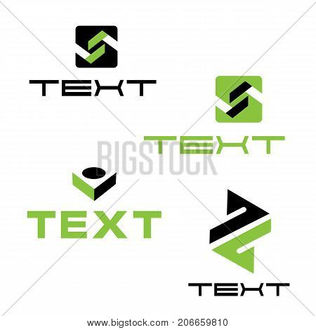 Four geometric black and green logos set