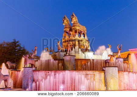 View of the Colchis fountain at dawn. Kutaisi. Georgia.