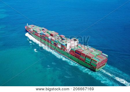 Ultra large container vessel (ULCV) at sea - Aerial image