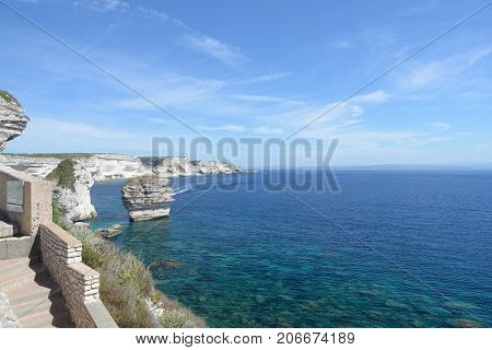 View Of Bonifacio Old Town Built On Top Of Cliff Rocks, Corsica Island, France