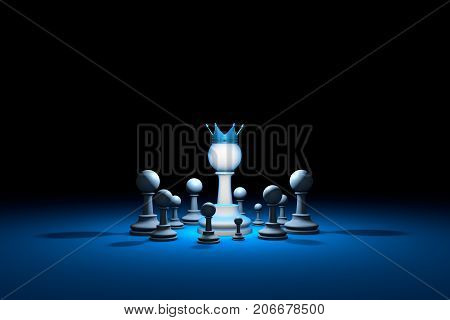 Great authority. Leader. Chess composition. Background layout with free text space. 3D illustration render