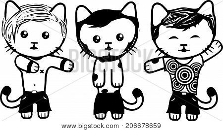 Detailed vector art with modern fashionable dressed cats. Part 2