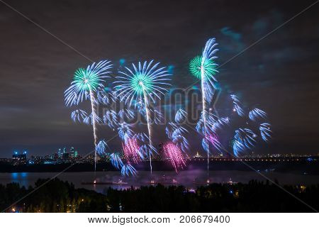 Salute at the finale of the festival Circle of Light in the Strogino floodplain