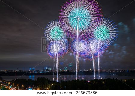 Salute at the finale of the festival Circle of Light in the Strogino floodplain