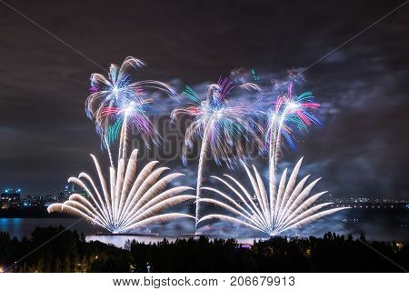 Salute at the finale of the festival Circle of Light in the Strogino floodplain