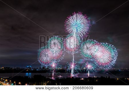 Salute at the finale of the festival Circle of Light in the Strogino floodplain