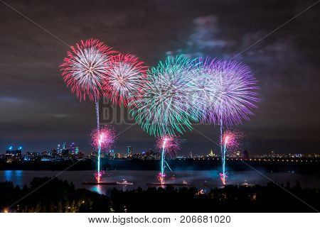 Salute at the finale of the festival Circle of Light in the Strogino floodplain
