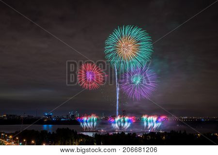 Salute at the finale of the festival Circle of Light in the Strogino floodplain