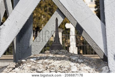 Eiffel Tower mini sculpture photo: Uzhhorod Ukraine - April 2 2017