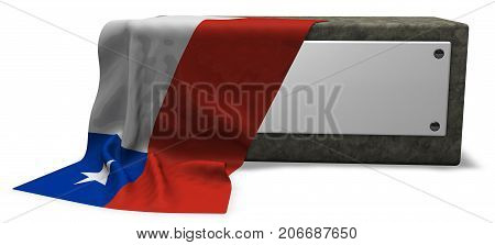 stone socket with blank sign and flag of chile - 3d rendering