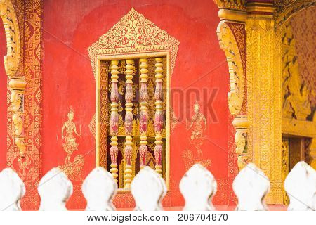Beautiful Window In The Temple Wat Sensoukaram In Louangphabang, Laos. Close-up.