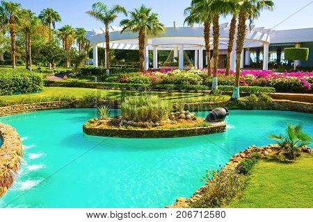 Sharm El Sheikh, Egypt - September 26, 2017: Buildings and Area Hotel Monter Carlo Sharm Resort and SPA at Sharm El Sheikh, Egypt on September 26, 2017