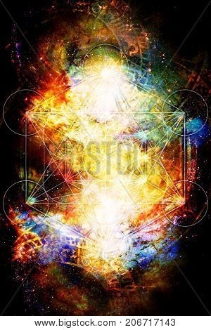 Light merkaba and zodiac in cosmic space