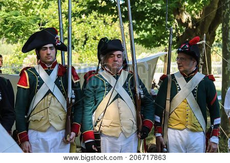 Villa Sorra Italy - July 17 2016: People on Napoleonica event. Costumed reconstruction of historical events. Castelfranco Emilia Modena