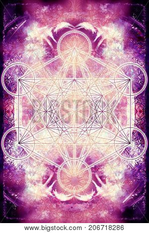 Merkaba and mandala on abstract color background. Sacred geometry
