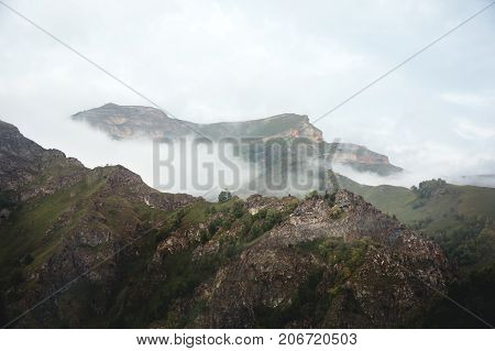 A beautiful morning landscape of mountain in the mountain gorge in the autumn