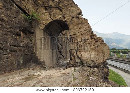Ancient Roman Road Arch In Donnas