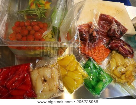 Carrots Apples Pears And Other Cooked Vegetables Are Vacuum Pack