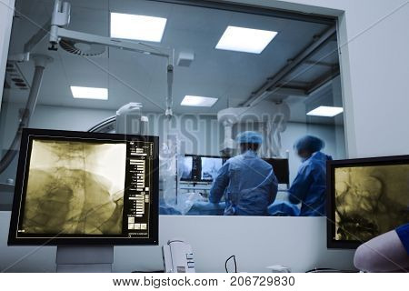 X-ray monitoring during hospital surgery. Modern medical technology
