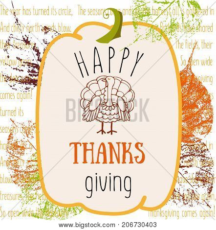 greeting thanksgiving card with hand drawn turkey