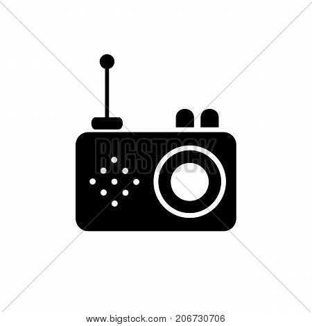 Icon of old-fashioned radio. Receiver unit, electromagnetic signal, portability, antenna.  Mass media concept. Can be used for topics like device, sound, broadcasting