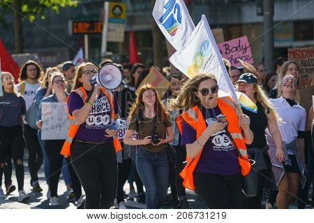 Dublin, Ireland- 30 September 2017: March For Choice by the Abortion Rights Campaign (ARC). The demonstrators marched through Dublin city centre calling for the Eighth Amendment to be removed