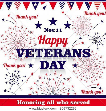 happy veterans day greeting background with fireworks