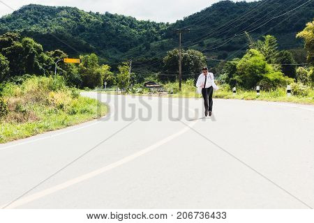 Asia young docter are running at rural road .Community Health and Development Hospital In Remote Areas Development Fund Concept.