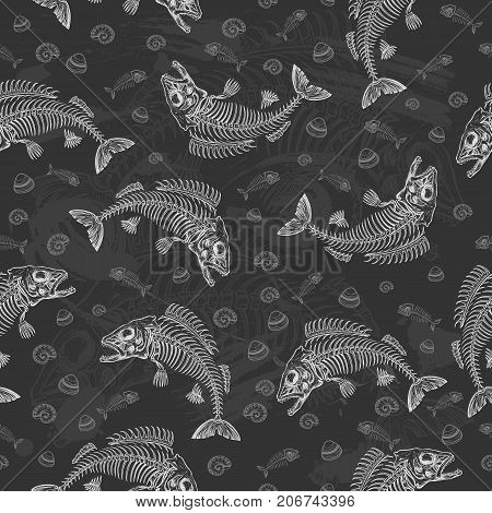 hand drawn fish skeleton sketch vector illustration