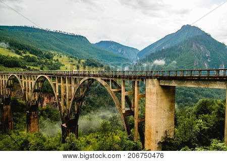 Durdevica Tara arc bridge in the mountains, One of the highest automobile bridges in Europe.