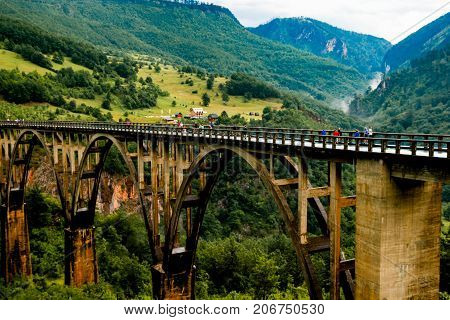 Durdevica Tara arc bridge in the mountains, One of the highest automobile bridges in Europe.