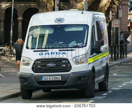 Dublin, Ireland - 30 September 2017: Garda - Irish police vehicle, patrolling Dublin streets during March for Choice in Dublin city centre