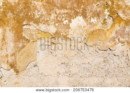 Old vintage grungy plaster beige painted wall texture background