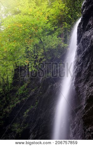 Waterfall At Partnachklamm Near Garmisch Partenkirchen, Bavaria, Germany.