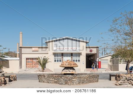 KARIBIB NAMIBIA - JULY 3 2017: The post office in Karibib a small town in the Erongo Region of Namibia. Part of the building is clad with Karibib marble