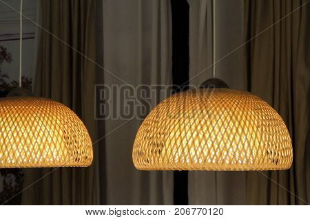 Beautiful Design of Luxury Woven Bamboo Lighting Pendant Lamp or Hanging Ceiling Lamp in The Dinning Room.