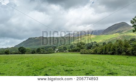 A landscape view of Buttermere one of the lakes in the Lake District Cumbria United Kingdom.