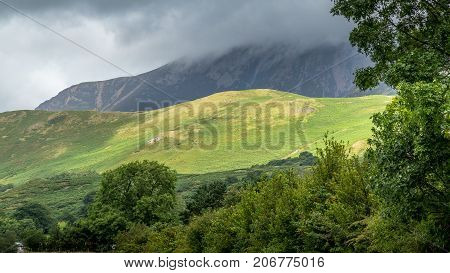 A landscape view of Buttermere one of the lakes in the Lake District Cumbria United Kingdom.