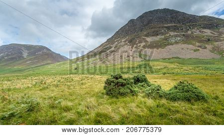 A landscape view of the area around Crummock Water one of the lakes in the Lake District Cumbria United Kingdom.