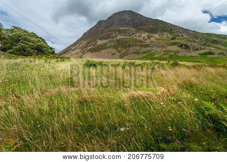 A landscape view of the area around Crummock Water one of the lakes in the Lake District Cumbria United Kingdom.