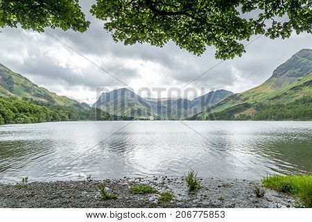 A landscape view of Buttermere one of the lakes in the Lake District Cumbria United Kingdom.