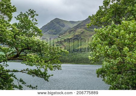 A landscape view of Buttermere one of the lakes in the Lake District Cumbria United Kingdom.