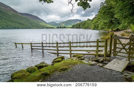A landscape view of Buttermere one of the lakes in the Lake District Cumbria United Kingdom.